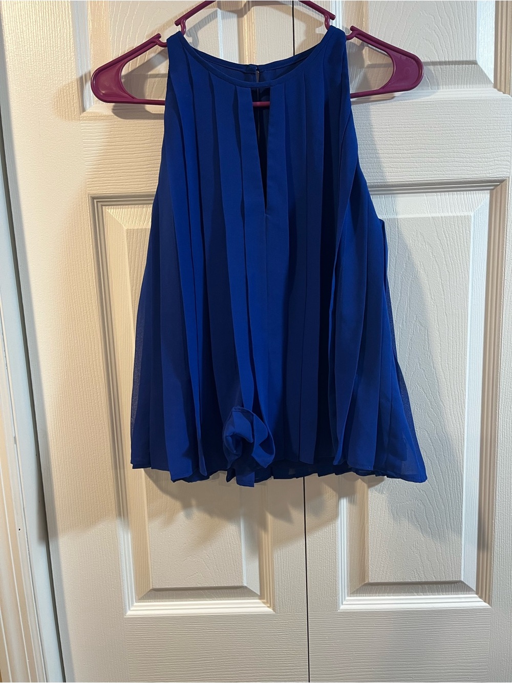 Pleated Halter Neck Tank Top - Blue coastal chic office core minimalist - Picture 4 of 4